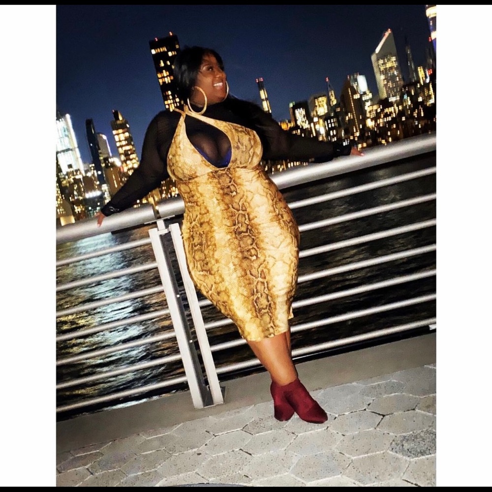 Sexy snakeskin Fashion Nova bodycon dress. Black mesh top not included